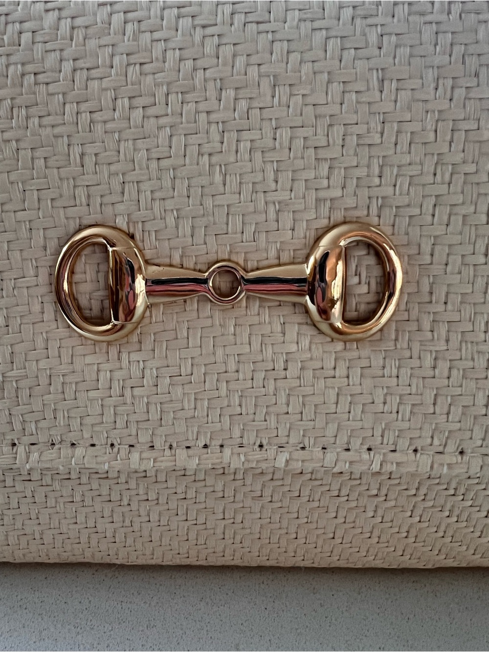 Tommy Bahama woven raffia satchel - bamboo handle and gold chain - Picture 8 of 9